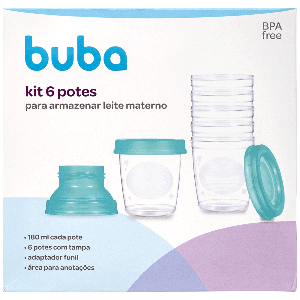 KIT 6 POTES PARA ARMAZENAR LEITE MATERNO BUBA