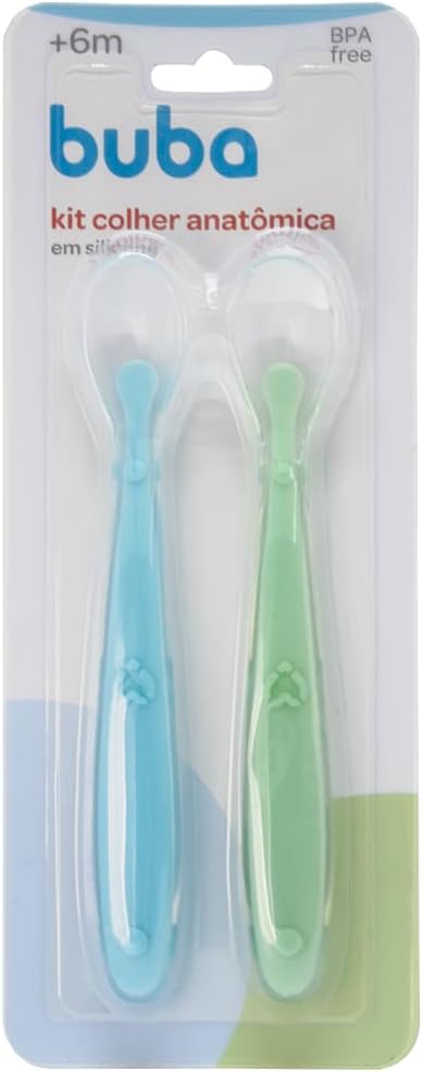 KIT COLHER SILICONE BABY - 2 PECAS - AZUL/VERDE