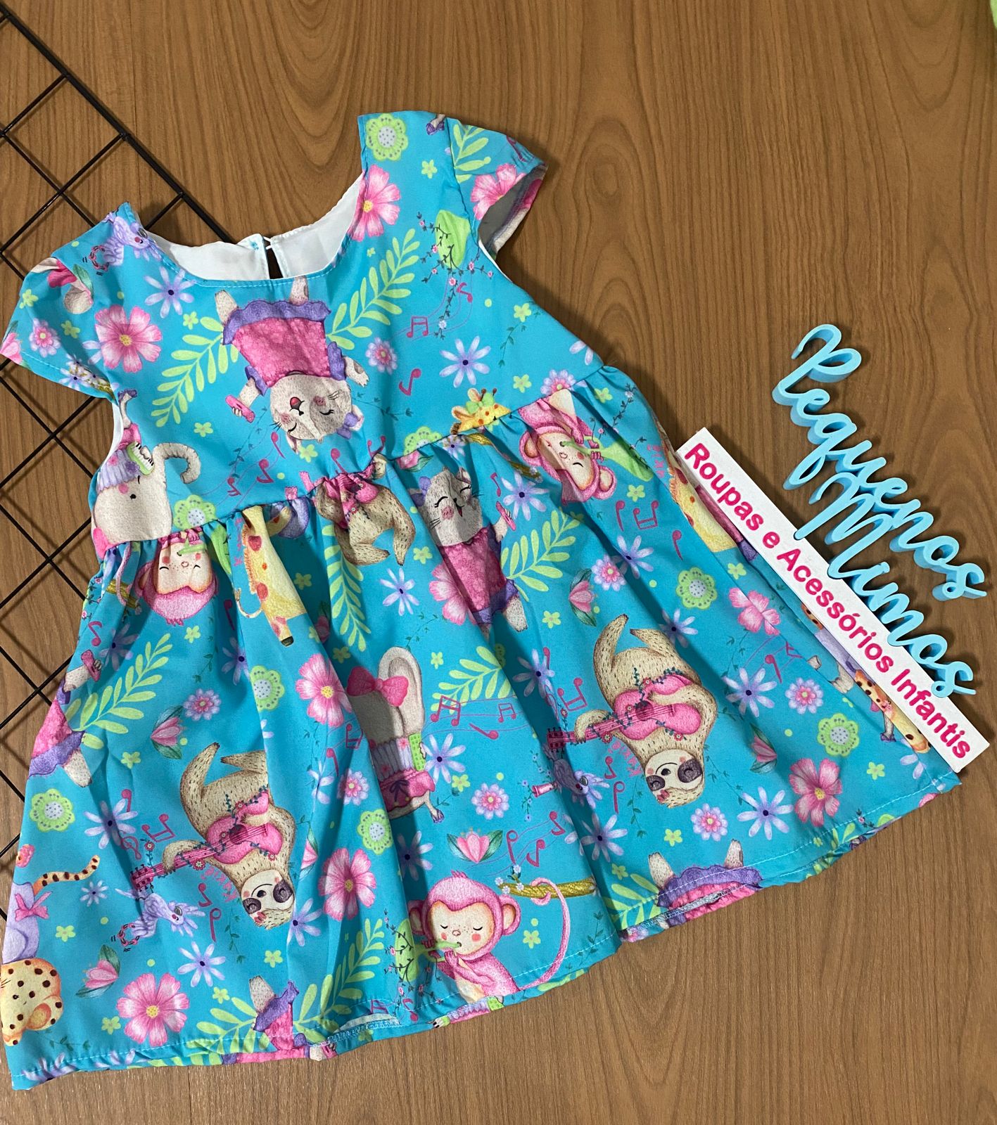 VESTIDO INFANTIL KUKIE BABY ALECRIM FESTA NA SELVA AZUL