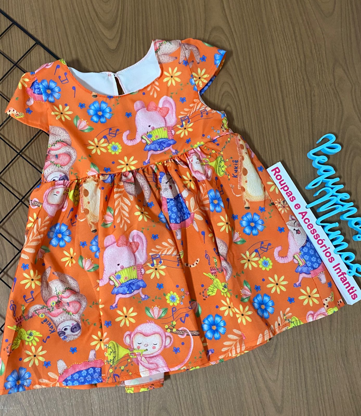 VESTIDO INFANTIL KUKIE BABY ALECRIM FESTA NA SELVA LARANJA