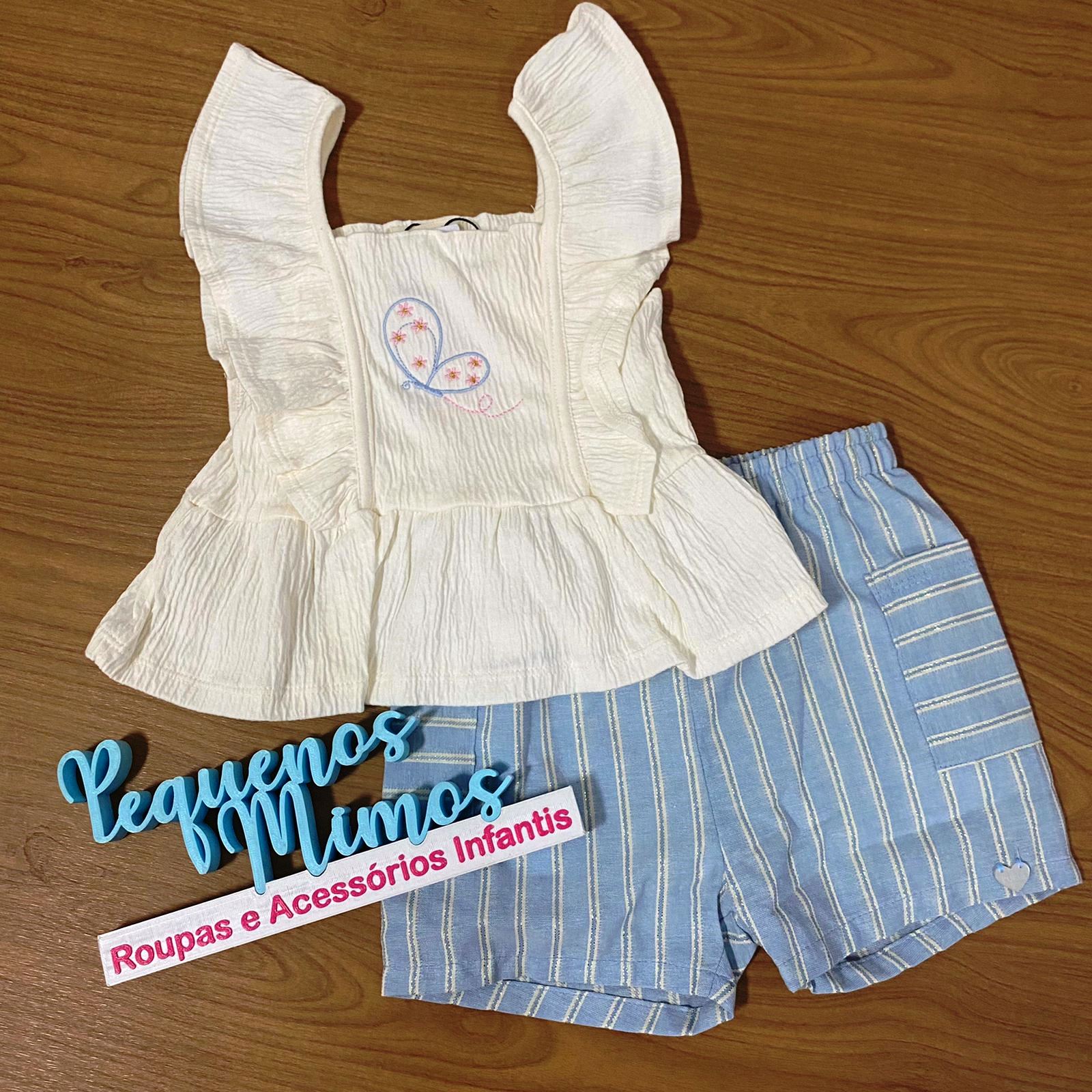 CONJUNTO BATA E SHORT KUKIE BABY BORBOLETA AZUL