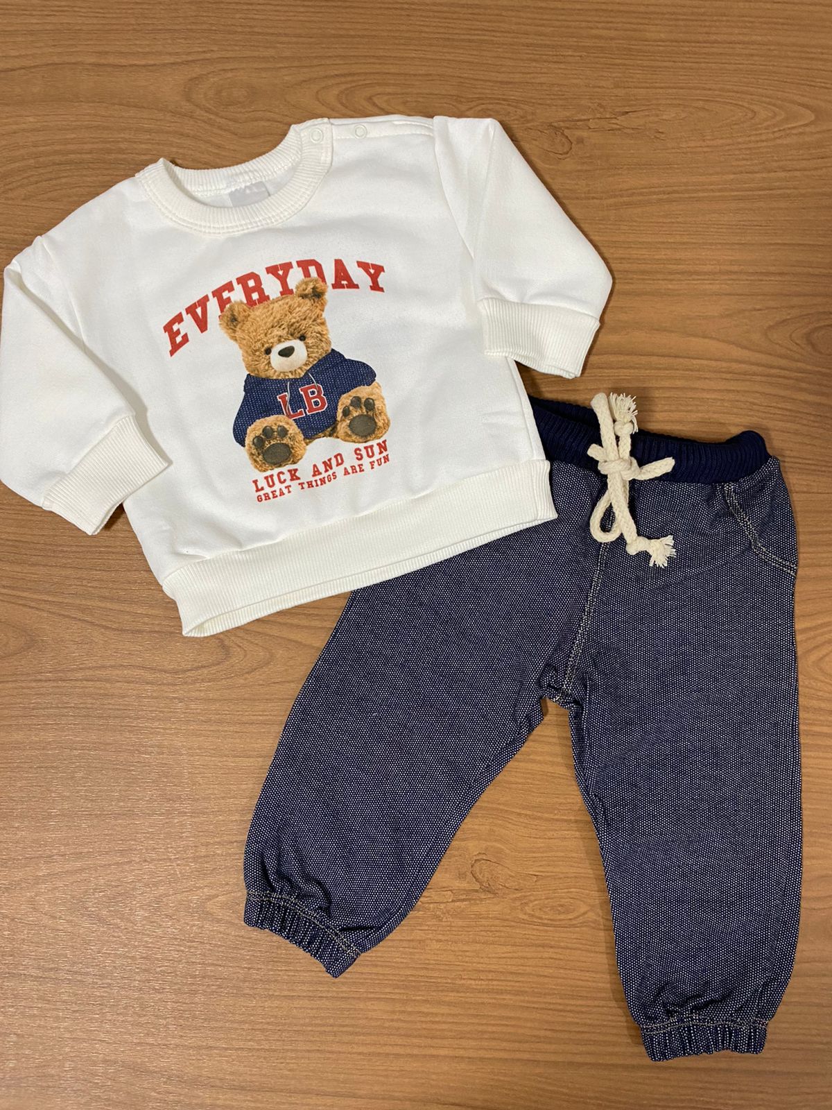 CONJUNTO INVERNO MOLETOM LUCBOO BABY URSO TED OFF WHITE