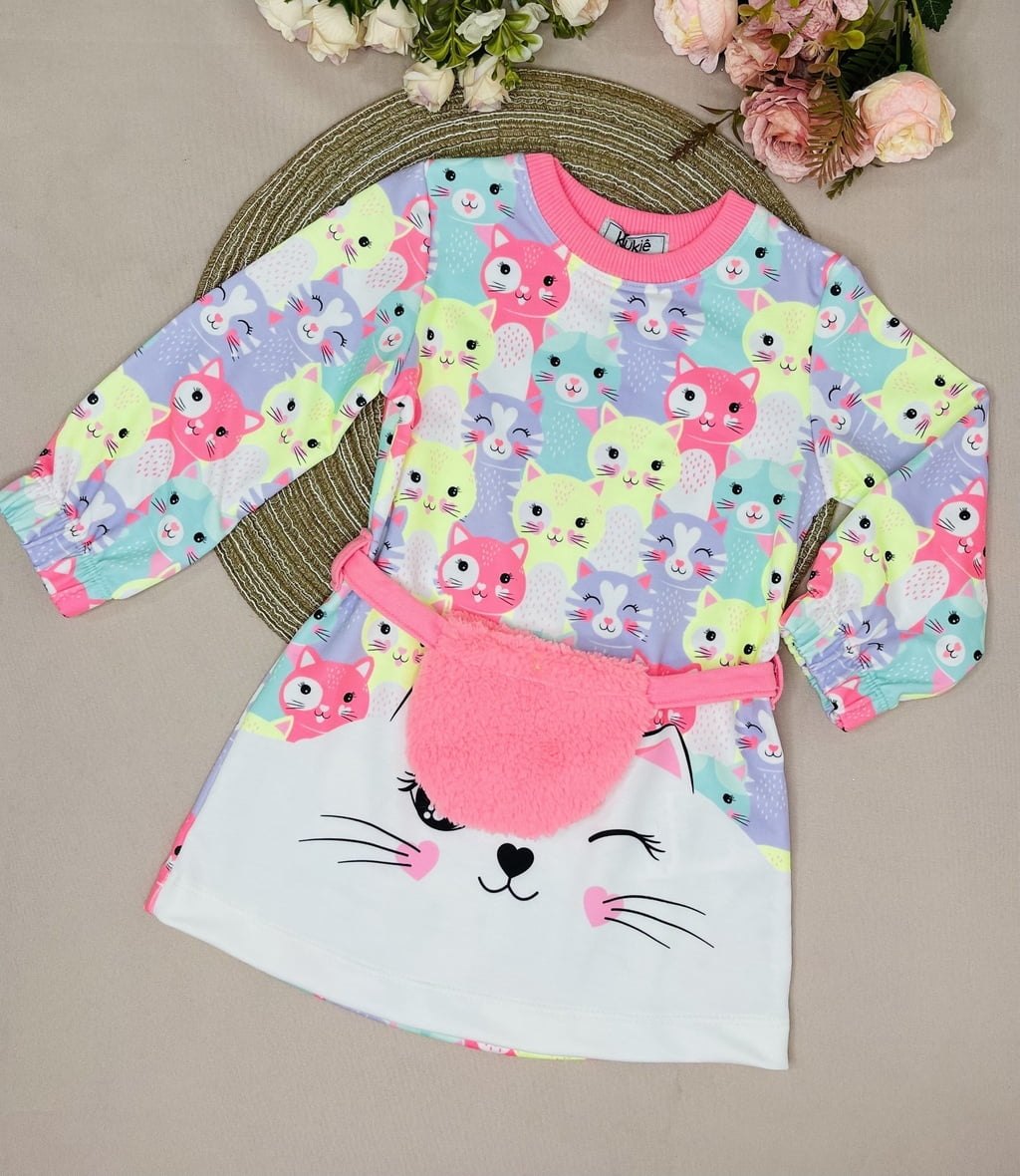 VESTIDO INVERNO GATINHO COM POCHETE EM PELO KUKIE