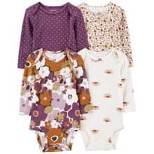 KIT BODY CARTERS 4 PEÇAS MANGA LONGA MENINA FLORAL LILÁS