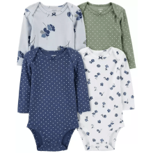 KIT BODY CARTERS MANGA LONGA MENINA FLORAL AZUL