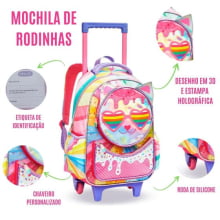 KIT MOCHILA COM LANCHEIRA E ESTOJO  GATINHA HOLOGRAFICA DENLEX