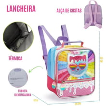 KIT MOCHILA COM LANCHEIRA E ESTOJO  GATINHA HOLOGRAFICA DENLEX